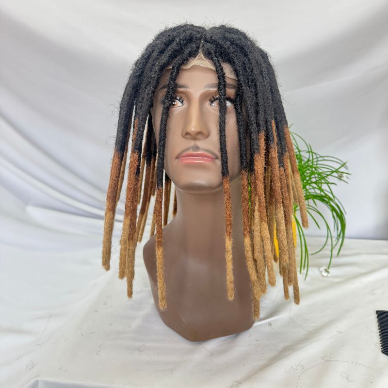 Men’s Human Hair Dreadlock Toupee with Loc Extensions, Swiss Lace Base, Ombre 1BT30T27, 8x10 Inch, 8/10/12 Inch Lengths