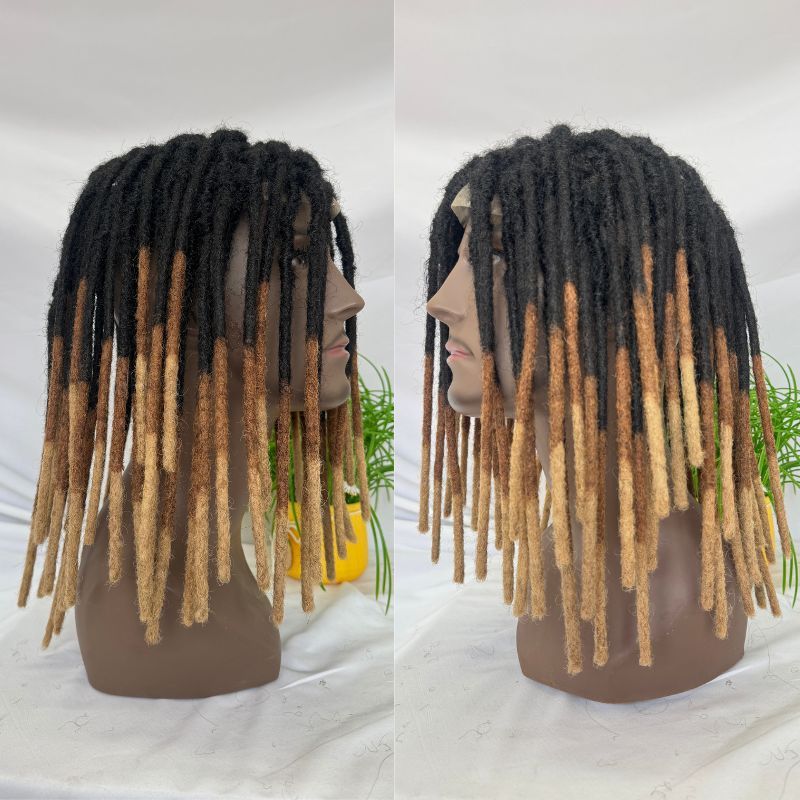 Men’s Human Hair Dreadlock Toupee with Loc Extensions, Swiss Lace Base, Ombre 1BT30T27, 8x10 Inch, 8/10/12 Inch Lengths