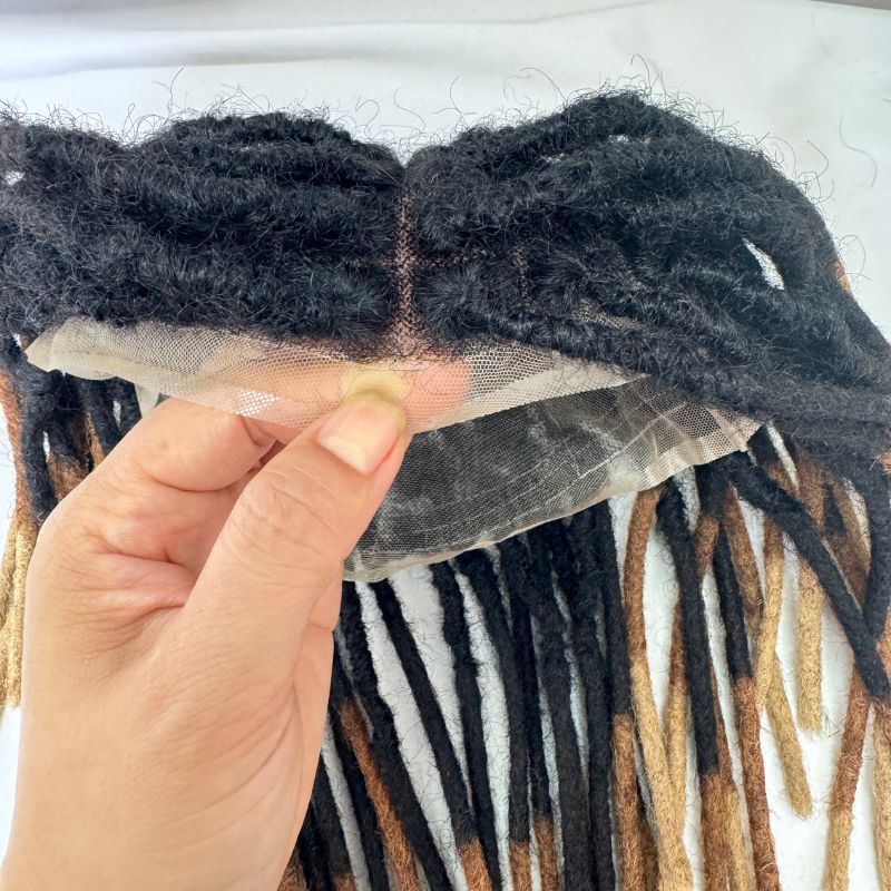 Men’s Human Hair Dreadlock Toupee with Loc Extensions, Swiss Lace Base, Ombre 1BT30T27, 8x10 Inch, 8/10/12 Inch Lengths