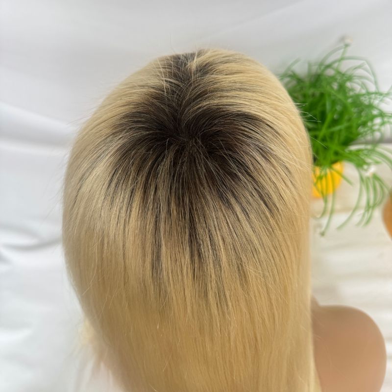 12 Inch 4T613 Blonde Women’s Human Hair Wig & Toupee, Full PU 8x10 Base, 130% Density