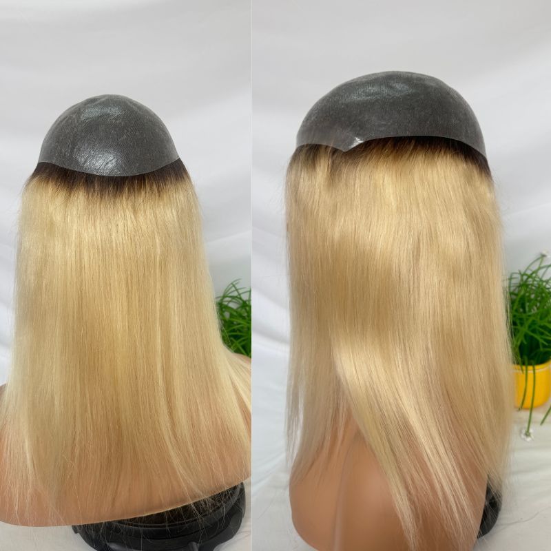 12 Inch 4T613 Blonde Women’s Human Hair Wig & Toupee, Full PU 8x10 Base, 130% Density