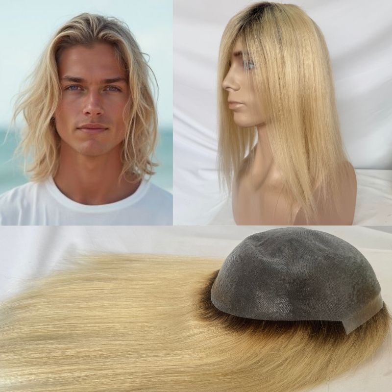12 Inch 4T613 Blonde Human Hair Toupee for Men, Full PU 8x10 Base, 130% Density