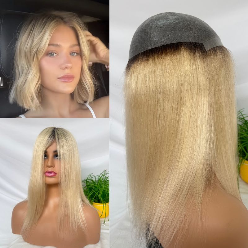 12 Inch 4T613 Blonde Human Hair Toupee for Men, Full PU 8x10 Base, 130% Density