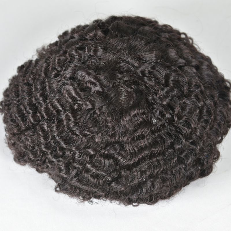 Afro Men‘s Toupee Afro Wave 12mm 100% Human Hair Full French Lace Toupee for Men Natural Black Color 10X8 Inch Hair System