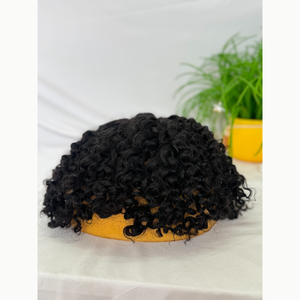 1B# Curly Human Hair Wig 100% Human Hair Curly Toupee French Lace Base Bleached Knots 10x8 Hair System