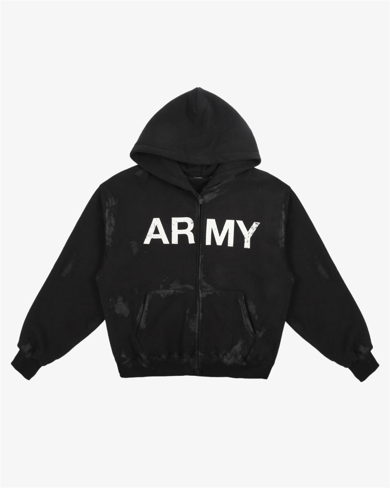 ARMY mud-dyed graffiti zip-up hoodie