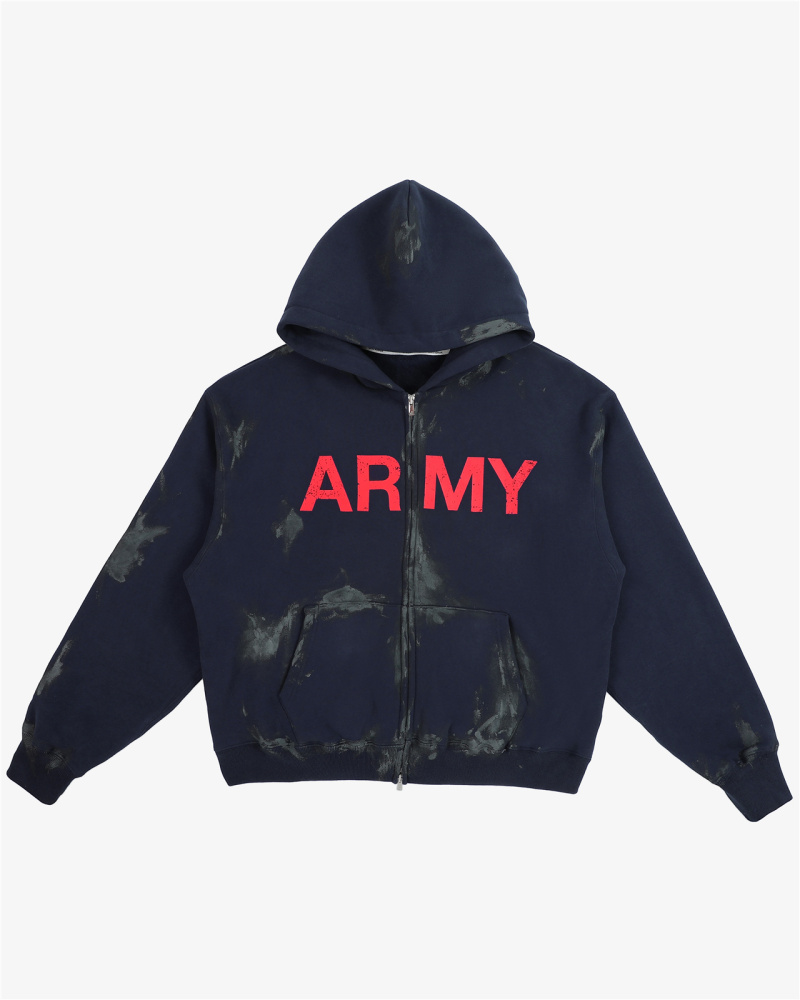 ARMY mud-dyed graffiti zip-up hoodie