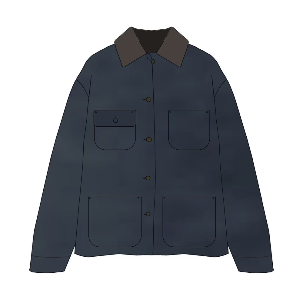 Leather collar jacket in navy