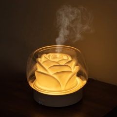 New Design 400ml Lotus Flower Accompanied By Aroma Diffuser 7 Color LED Light Ultrasonic Glass Humidifier Family Office
