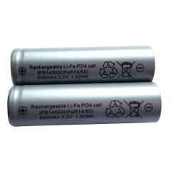 Rechargeable li-ion cell 3.2V 600mAh lifepo4 14500 IFR 14500 battery
