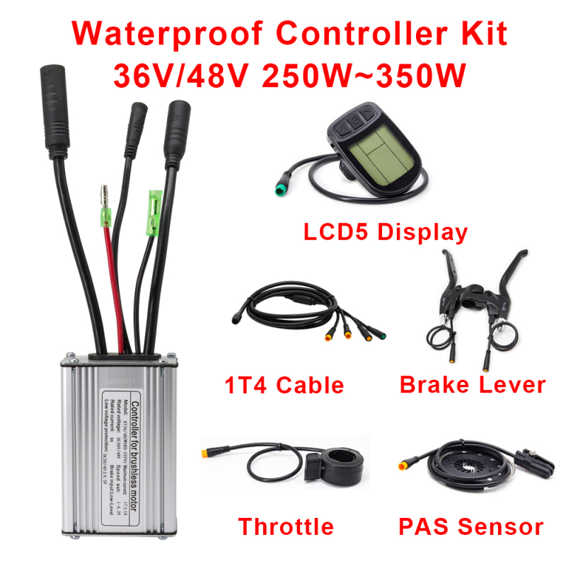 Electric Bike Controller Kunteng 24V 36V 250W 350W with Throttle Brake PAS Sensor LCD Display Ebike Controller Waterproof Kit