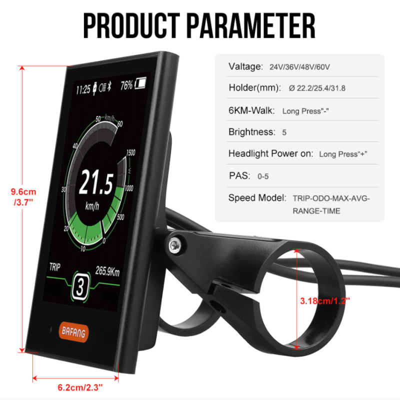 E-bike HDMI Display Indicator For Bafang/8FUN Mid Hub Drive Motor Electric Bicycle Conversion Kits DPC181