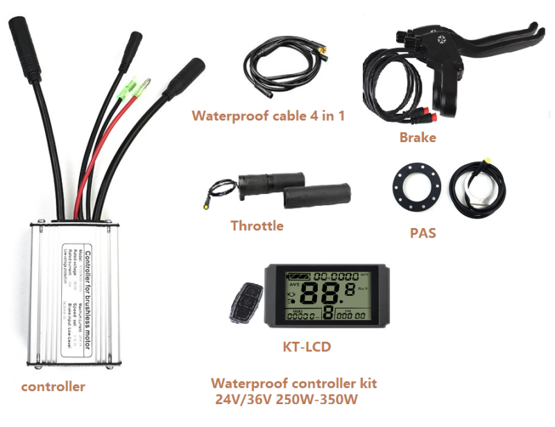 Electric Bike 24V 36V 250W 350W Controller with Throttle Brake PAS Sensor KT LCD3 Display E Bike Brushless Motor Controller Kit