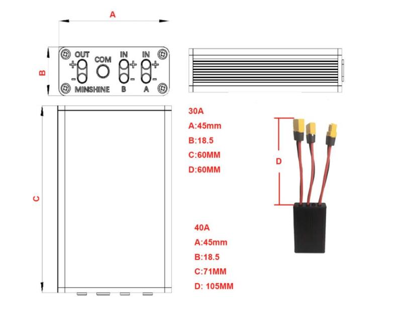 Double Battery Discharge Converter For E-bike 20A/30A/40A Dual Battery Pack Switch Balancer 24-72VDC