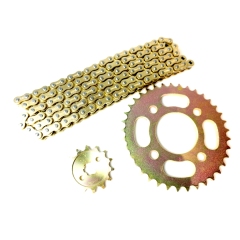 Motorcle chains and sprocket kits in gold colour