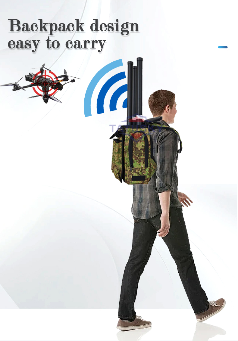 50W, 433Mhz, 700MHZ, 800MHZ, 900MHZ, 1000mhz, 2.4Ghz Wearable AntiDrone Small Backpack Drone