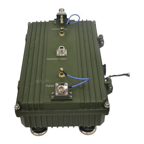 50W 433Mhz, 700Mhz, 800Mhz, 900Mhz, 1000Mhz, 2.4Ghz, FPV on-board defense Aluminum equipment Wearable Anti-Drone Drone, 45-Degree Antenna Layout