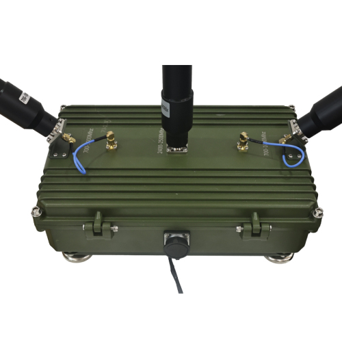 50W 433Mhz, 700Mhz, 800Mhz, 900Mhz, 1000Mhz, 2.4Ghz, FPV on-board defense Aluminum equipment Wearable Anti-Drone Drone, 45-Degree Antenna Layout