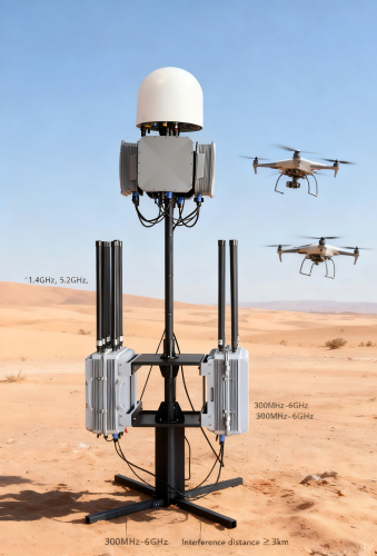 Fixed 10KM Full Band Detection Range 3KM Jamming Range Anti-Drone System Full Bands Detect 24 Hours Unattended Drone FPV Detection