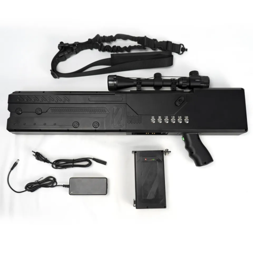 Customizable Anti-Drone Gun with 6 or 8 Frequency Bands, 410MHz–5900MHz Coverage, Forced Landing, Return-to-Home and Video Link Cut-Off Functions, 1000–2000m Jamming Range, 180W High Power Output for Tactical Drone Defense
