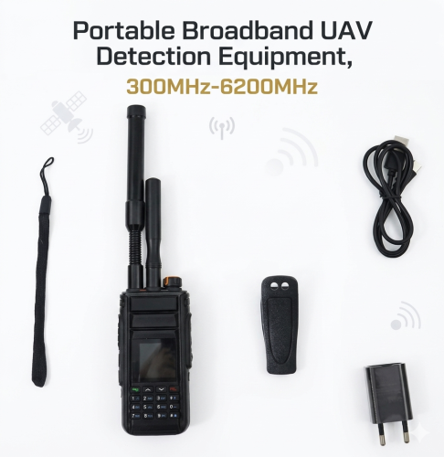 Portable Drone Detector 300MHz-6200MHz RF Signal Scanner with OFDM HD Transmission Detection for DJI and Analog FPV Drones Long Range 1km UAV Passive Detection Device with Alarm and Log Export