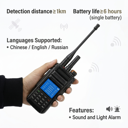 Portable Drone Detector with Multi Channel Scanning 300MHz-6200MHz for OFDM Digital and FM Analog Video Transmission UAV Detection 1km Range with Headphone Alarm and USB Log Export