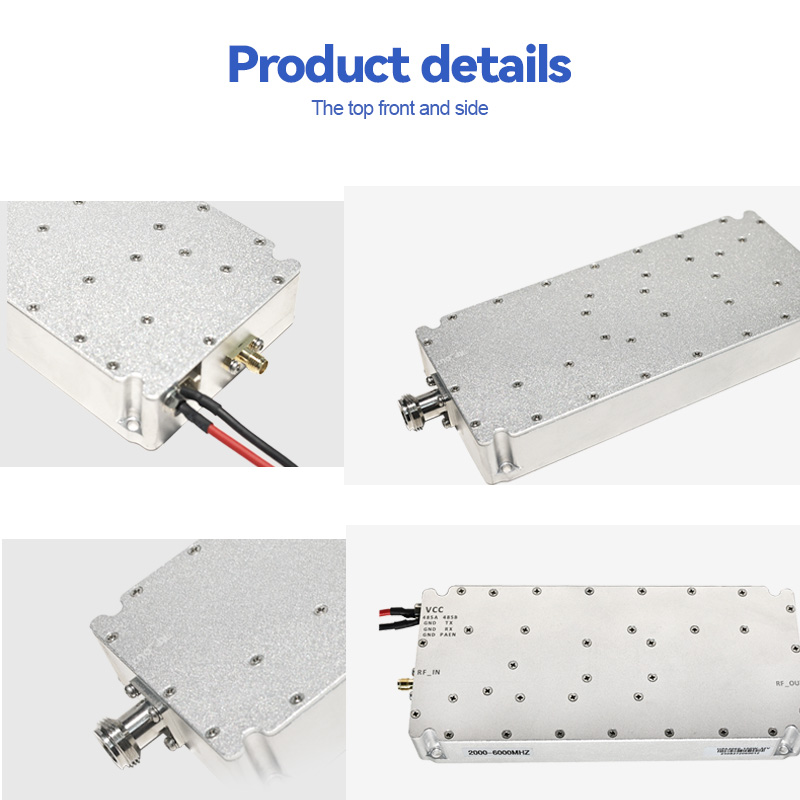 GaN RF Amplifier Module 100W 2000-6000MHz High Gain Wideband Design with 29 Percent Efficiency and Compact Metal Package for Industrial RF Signal Enhancement Applications