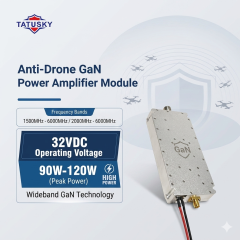 GaN Technology 100W RF Amplifier Module 2000-6000MHz Wide Frequency Coverage High Efficiency 29 Percent Gain 45dB Integrated Thermal Protection Compact Metal Housing for RF Applications