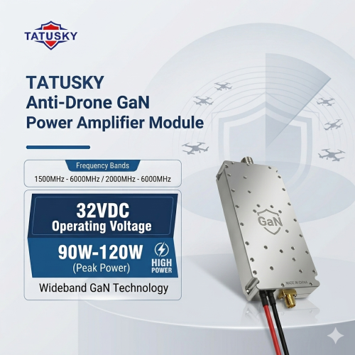 GaN RF Amplifier Module 100W 2000-6000MHz High Gain Wideband Design with 29 Percent Efficiency and Compact Metal Package for Industrial RF Signal Enhancement Applications