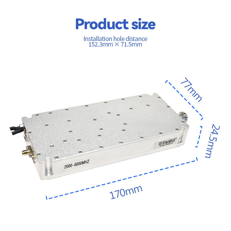 GaN Technology 100W RF Amplifier Module 2000-6000MHz Wide Frequency Coverage High Efficiency 29 Percent Gain 45dB Integrated Thermal Protection Compact Metal Housing for RF Applications