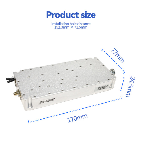 GaN Technology 100W RF Amplifier Module 2000-6000MHz Wide Frequency Coverage High Efficiency 29 Percent Gain 45dB Integrated Thermal Protection Compact Metal Housing for RF Applications