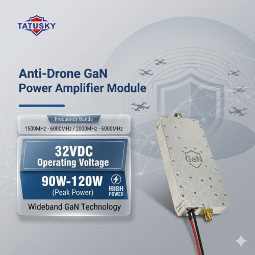 GaN Technology 100W RF Amplifier Module 2000-6000MHz Wide Frequency Coverage High Efficiency 29 Percent Gain 45dB Integrated Thermal Protection Compact Metal Housing for RF Applications