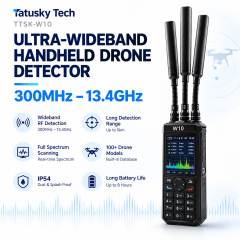 Handheld Drone Detector 300MHz-13.4GHz Ultra Wideband, 1MHz Precision Step, 100+ UAV Recognition (DJI/Autel/FPV), 5km Range, -101dBm Sensitivity, RID Remote ID, Real-time Spectrum, Portable Security