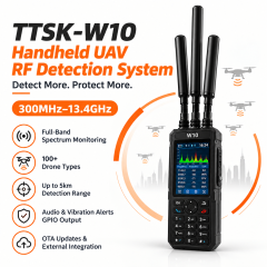 300MHz-13.4GHz Professional Handheld Drone Detection Device TTSK-W10, Identifies 100+ UAV Types Including Analog FPV, Digital FPV and Wi-Fi Drones with Ultra-Wideband RF Scanning