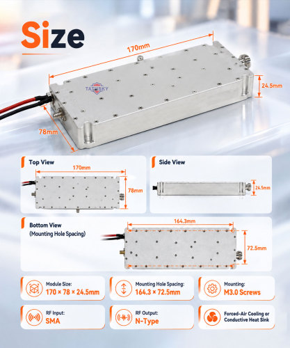 300-2700MHz Drones Professional 100W High Output GaN Power Amplifier Module with 485 Communication Protocol TTL Communication Interface