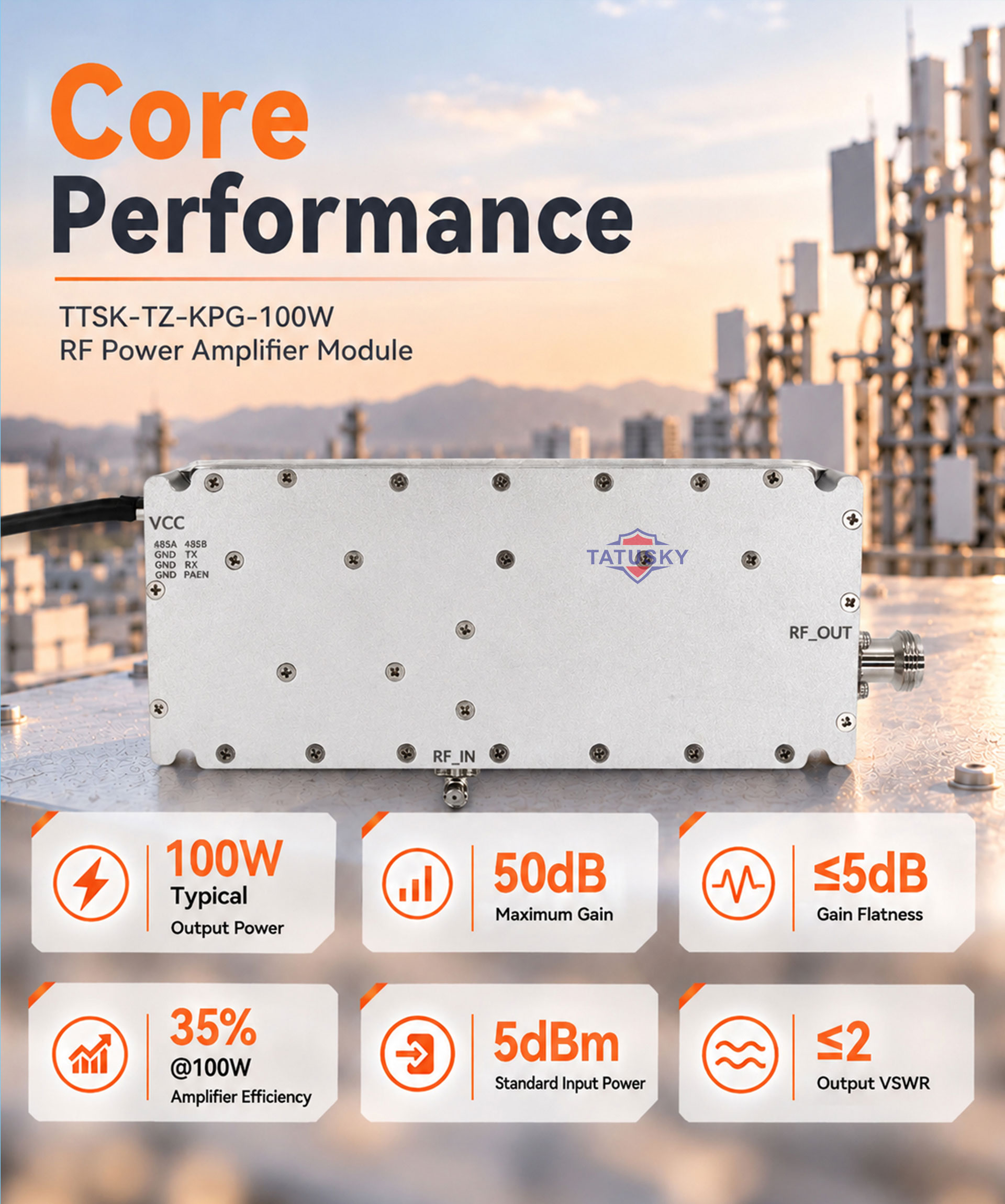 Energy-efficient 100W Amplifier Module with an Ultra-wide Frequency Band, Optimized for Applications From 300 MHz to 2700 MHz