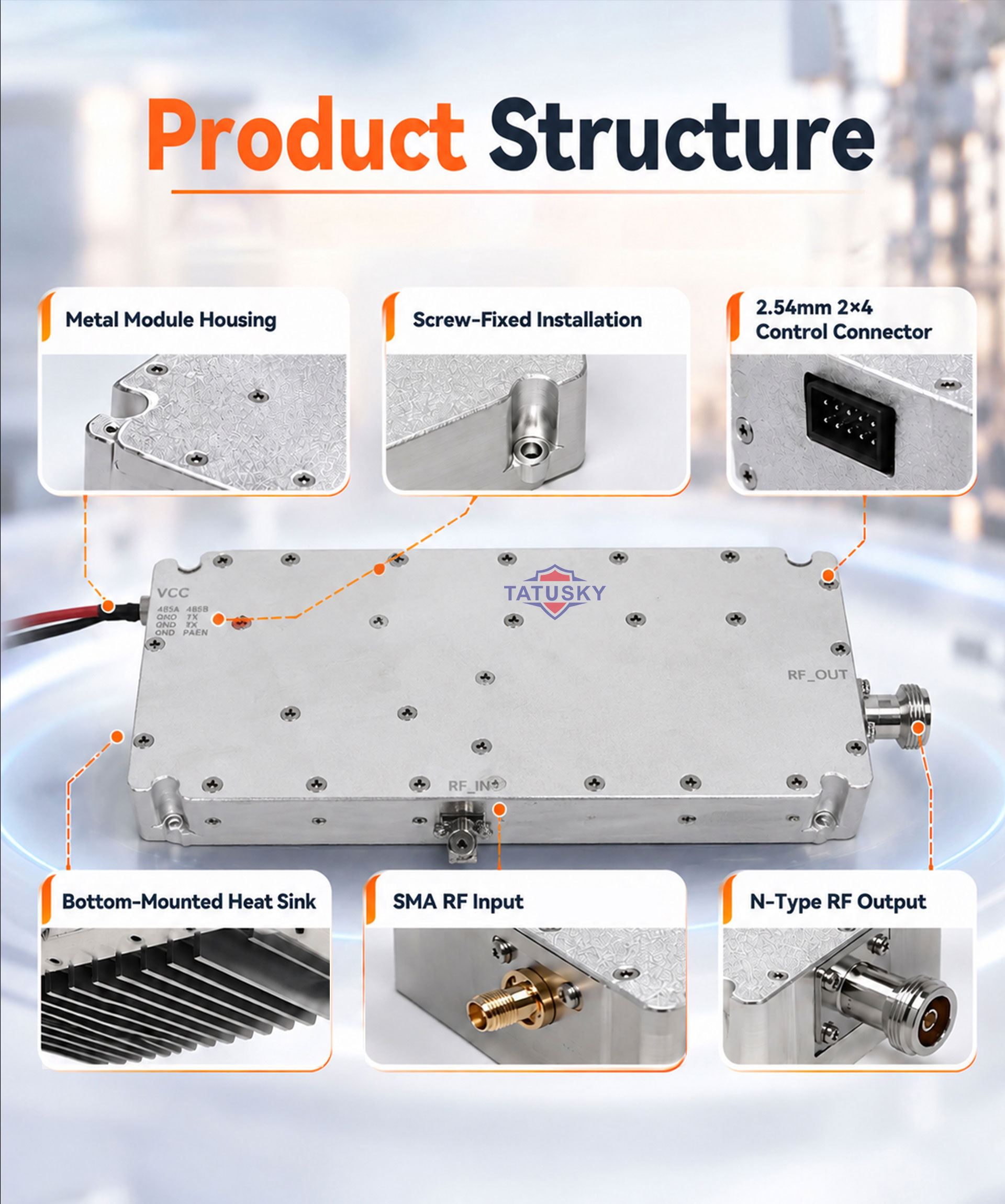 100W Wideband RF Power Amplifier Module 300-2700MHz for Anti-Drone Systems