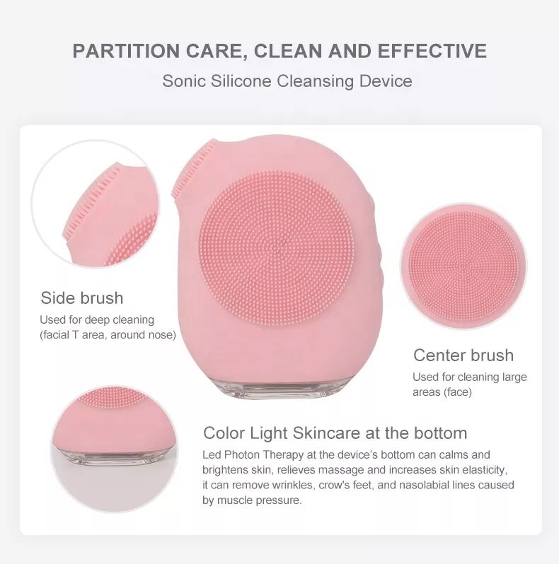 T zone cleaning face massage silicone facial brush with led newest