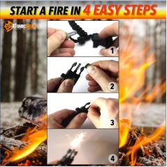 Paracord Bracelet (2 Pack) - Adjustable - Fire Starter - Loud Whistle - Perfect for Hiking, Camping, Fishing and Hunting - Black & Black+Orange