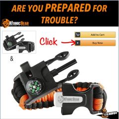 Paracord Bracelet (2 Pack) - Adjustable - Fire Starter - Loud Whistle - Perfect for Hiking, Camping, Fishing and Hunting - Black & Black+Orange