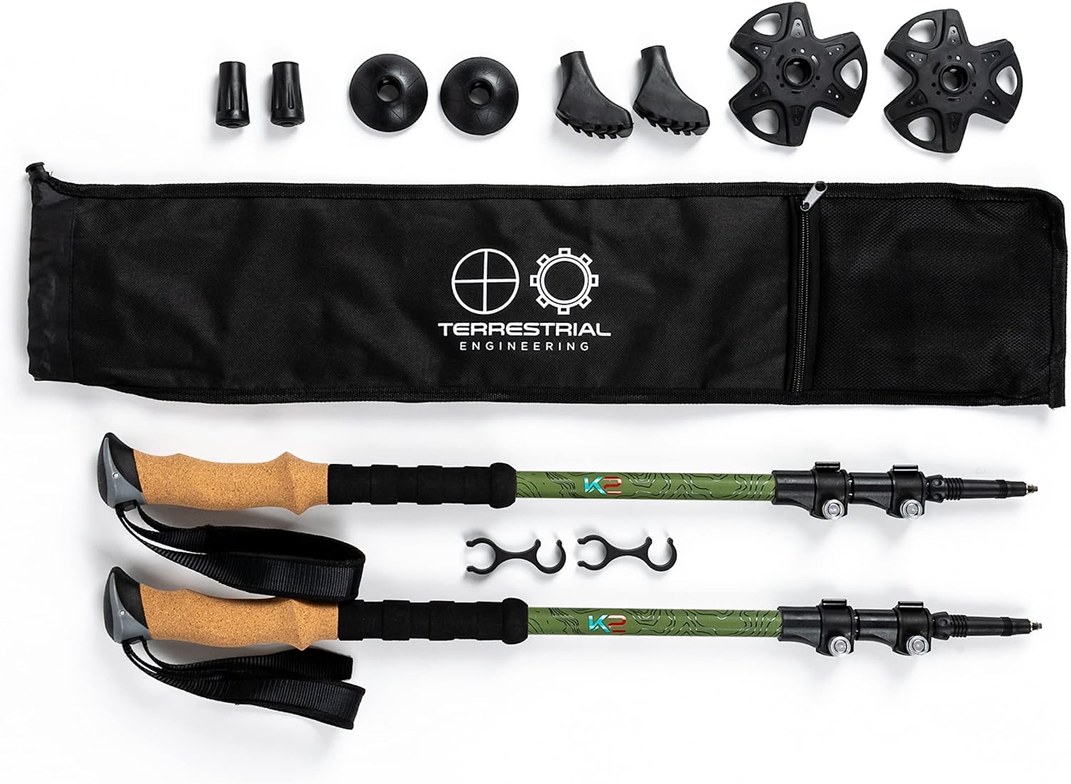 Hiking Poles - Hardened Aerospace-grade aluminum, ultra-tough, lightweight, and compact. Strengthened flip-locks and reinforced tips, twice the strength of steel. Hiking gear designed for explorers.