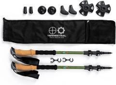 Hiking Poles - Hardened Aerospace-grade aluminum, ultra-tough, lightweight, and compact. Strengthened flip-locks and reinforced tips, twice the strength of steel. Hiking gear designed for explorers.
