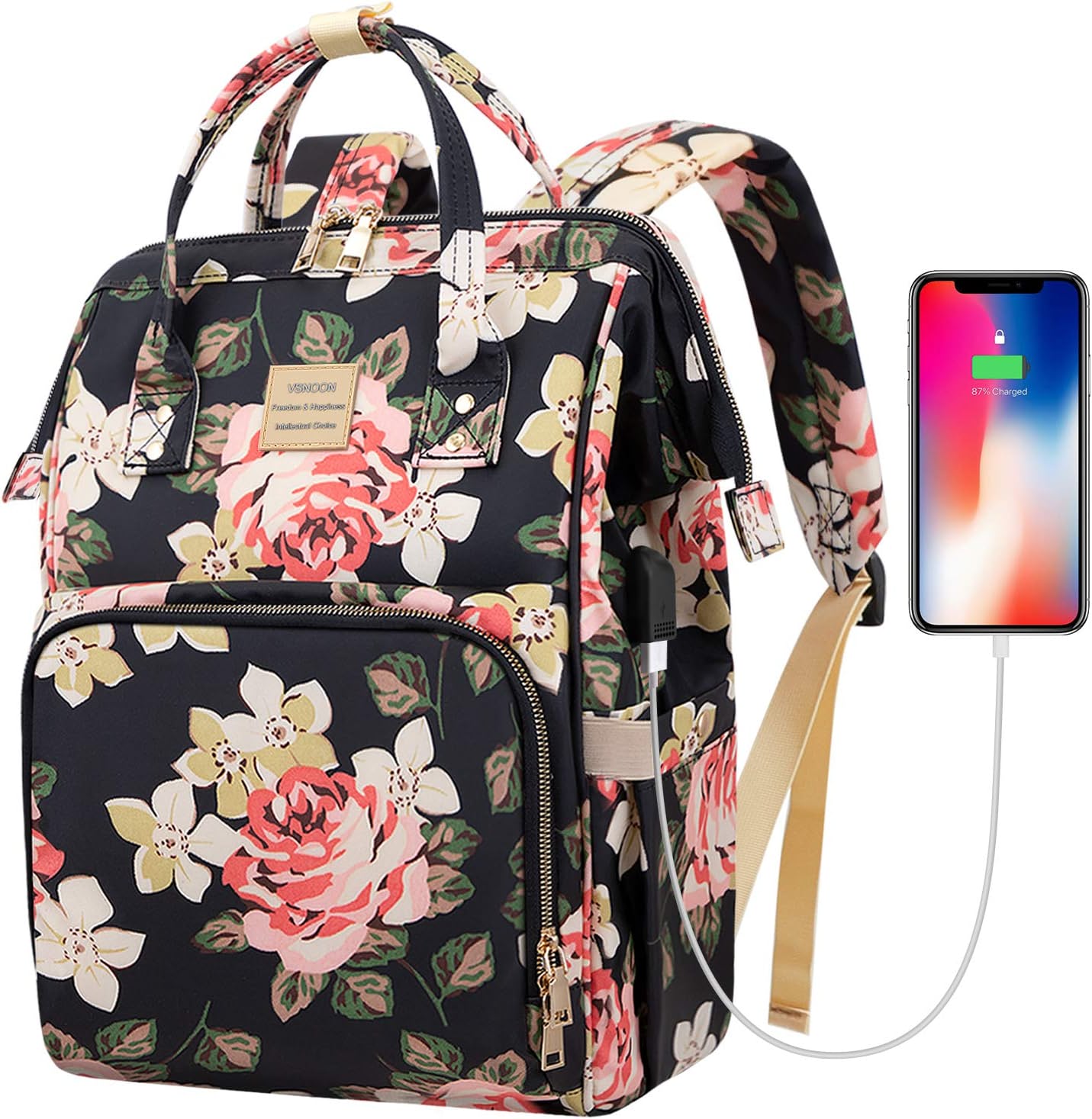 Stylish College School Backpack with USB Charging Port