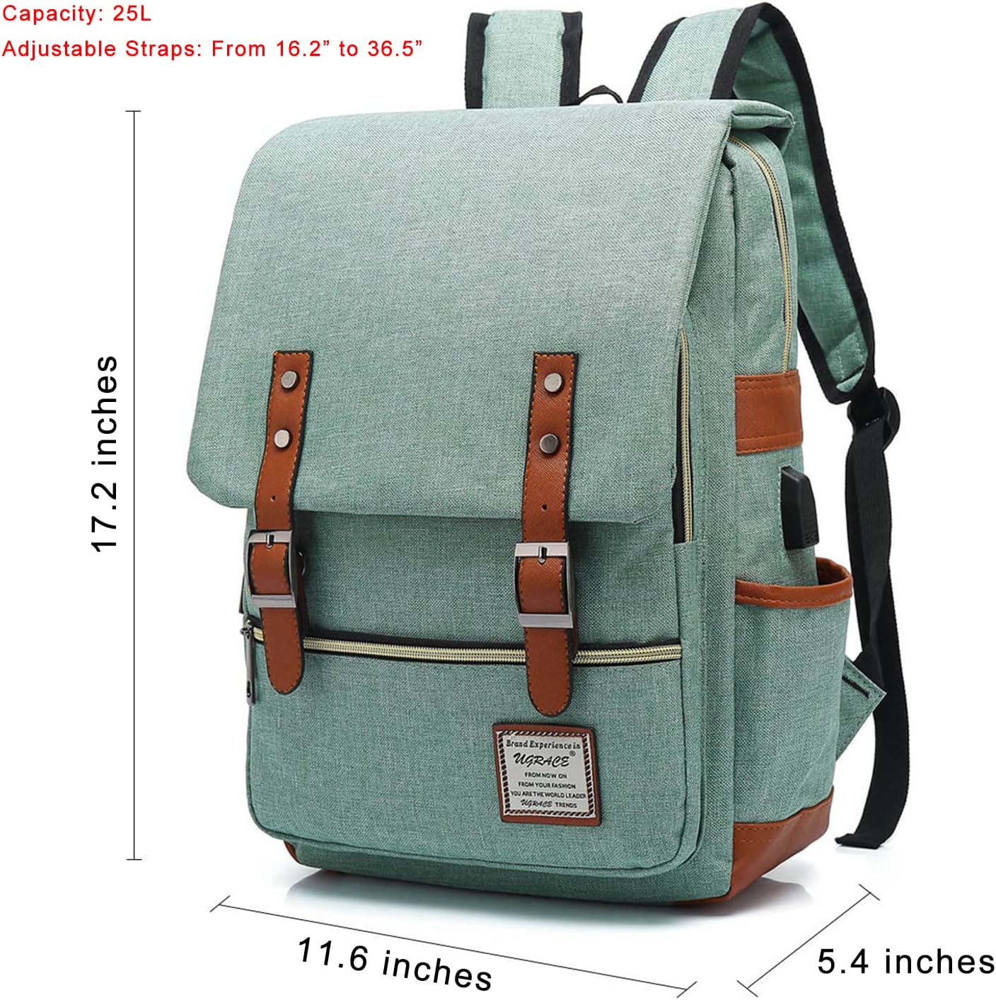 Vintage Laptop Backpack with USB Charging Port