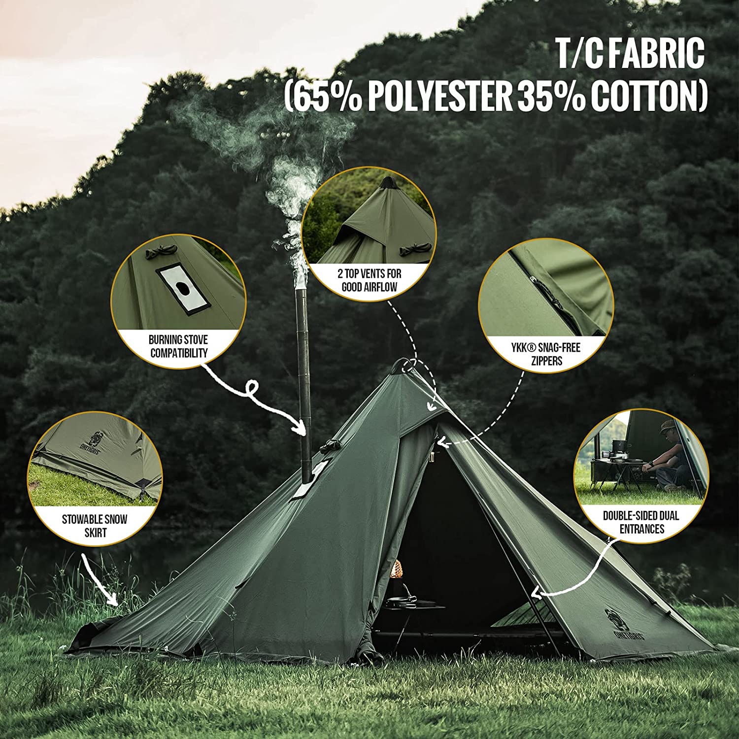 Teepee Hot Tent with Snow Skirt