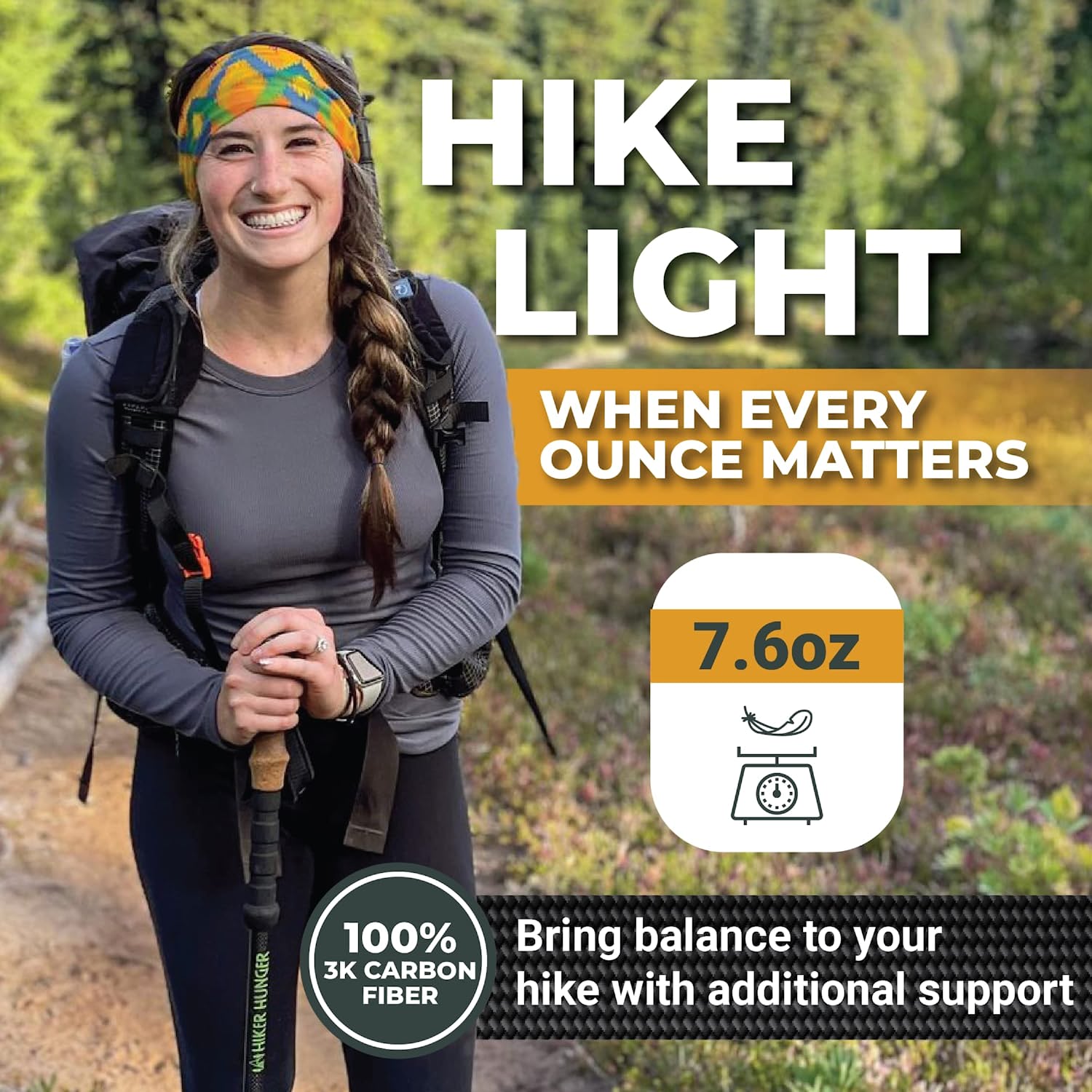 Carbon Fiber Collapsible Walking Stick for Hiking