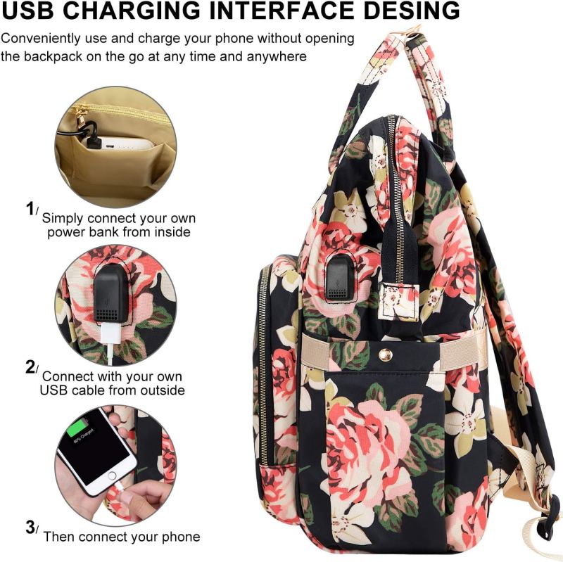 Stylish College School Backpack with USB Charging Port
