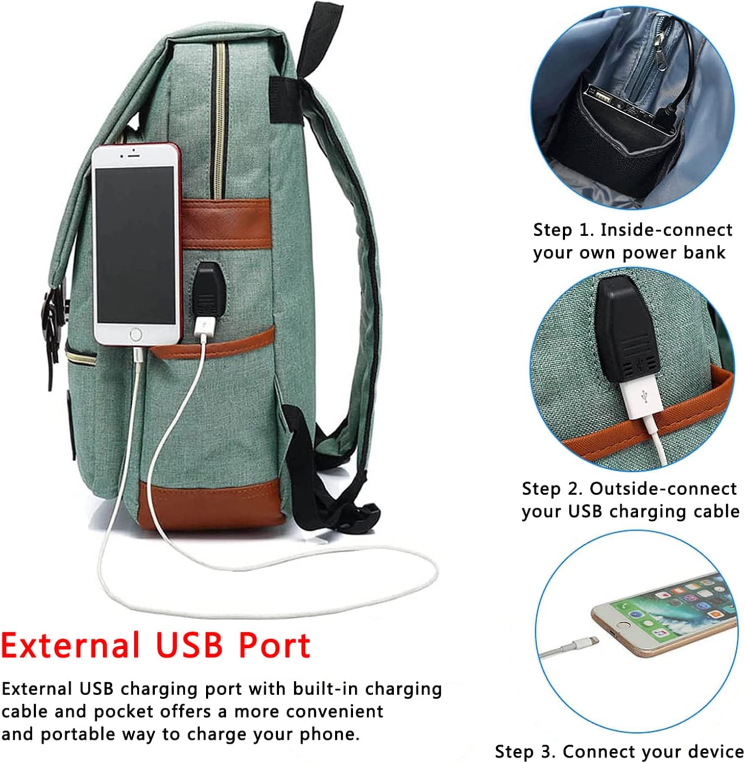 Vintage Laptop Backpack with USB Charging Port