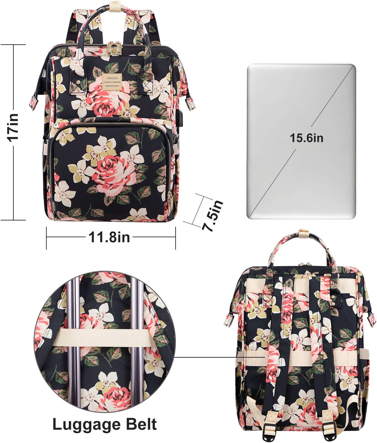 Stylish College School Backpack with USB Charging Port