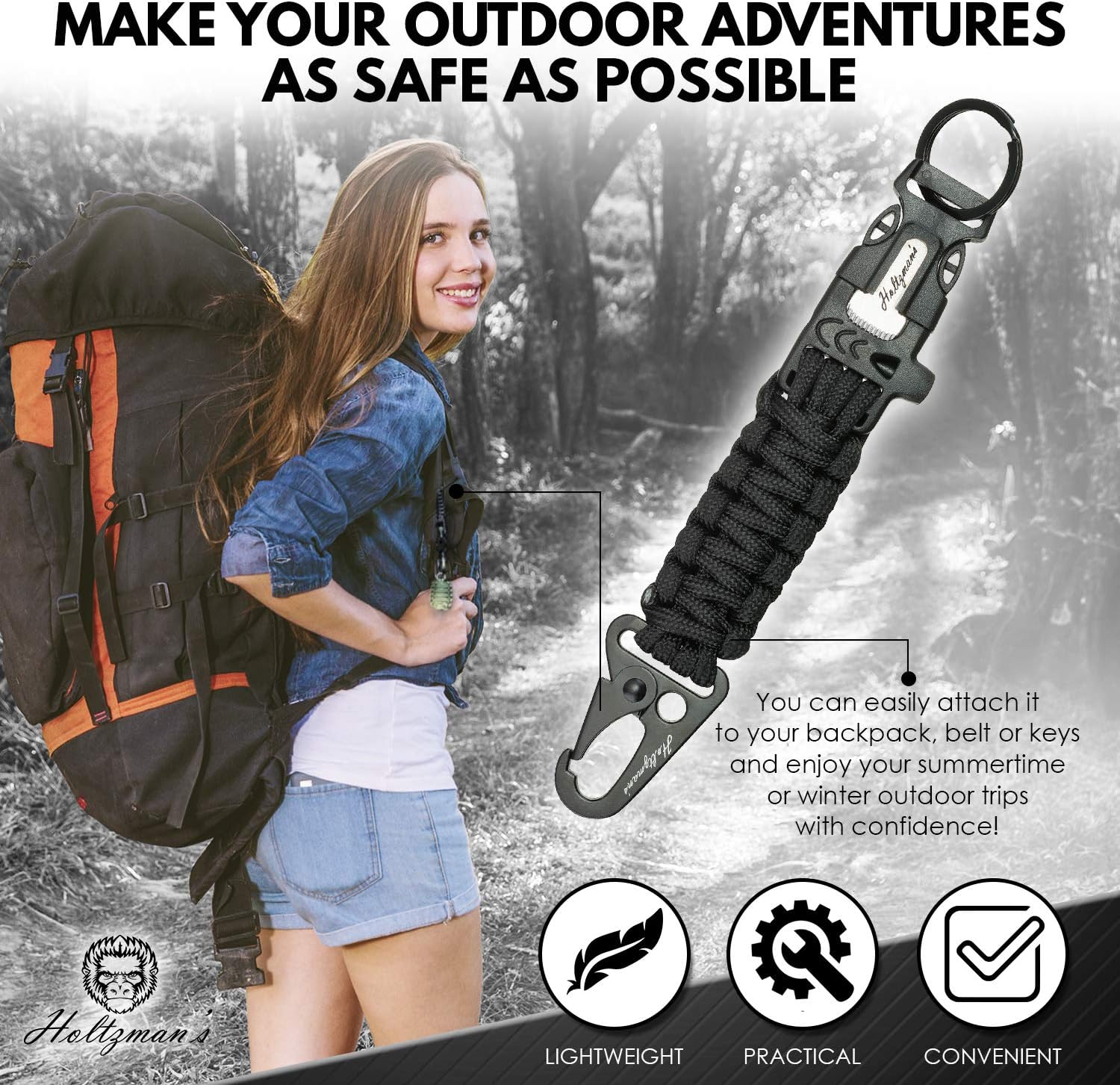 Paracord Keychain with Carabiner for Camping